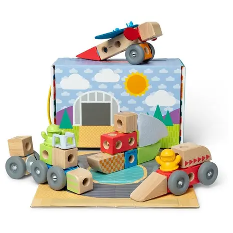 54-Piece Melissa & Doug Blockables Vehicles Snap And Play Connectable Wooden Building Blocks 1