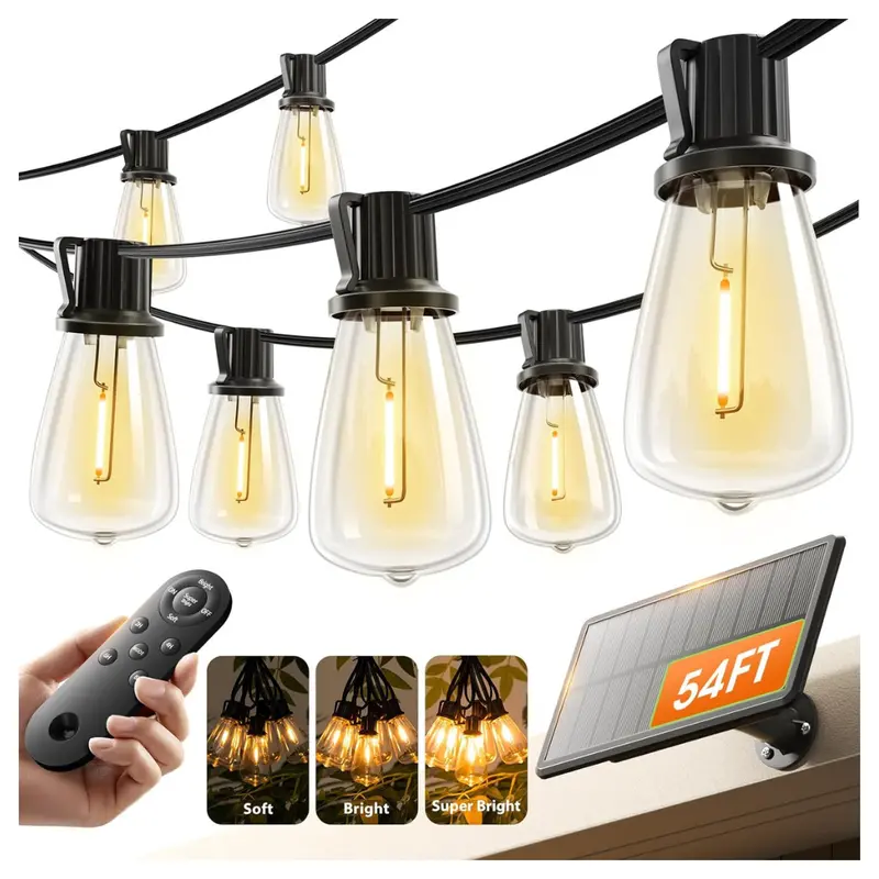 54Ft (48+6) Led Waterproof Solar Powered Patio String Lights 1