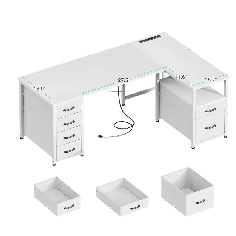 55" Computer Desk With 5 Drawers & File Cabinet 1