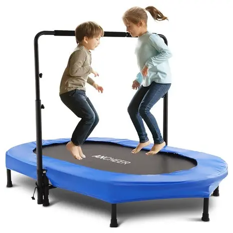 56" Double Kids Trampoline With Adjustable Handlebar 1