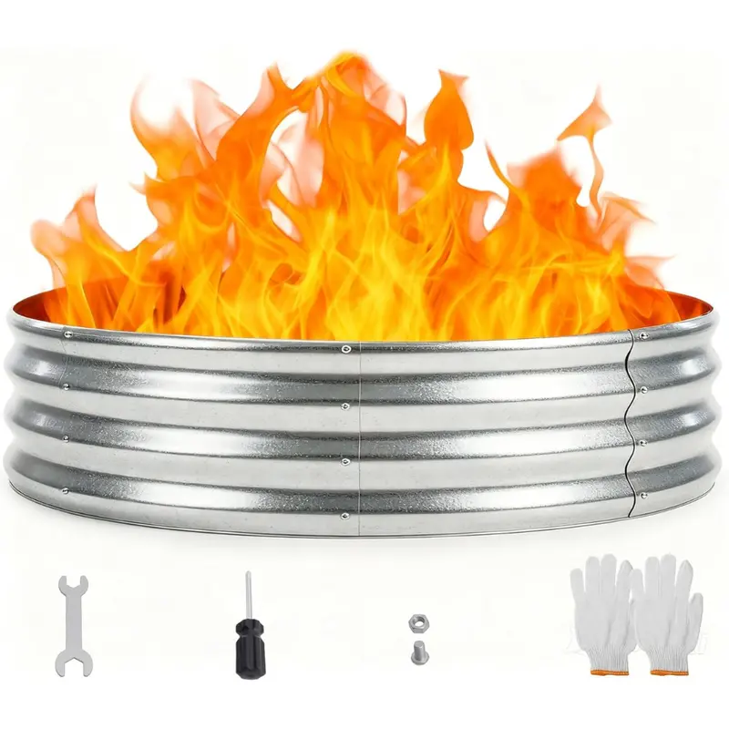 5Ft Heavy-Duty Galvanized Steel Round Fire Ring Pit 1