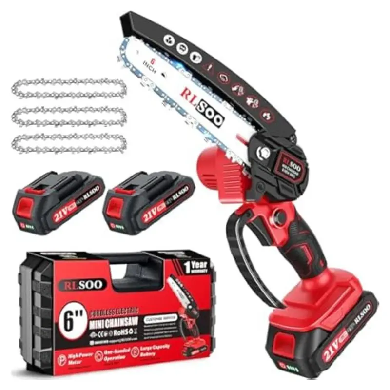 6" Cordless Electric Handheld Chainsaw W/ 2 Batteries, Charger & 3 Chains 1