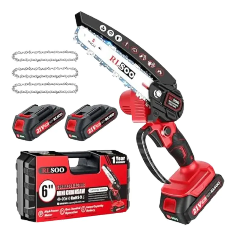 6" Cordless Electric Handheld Chainsaw W/ 2 Batteries, Charger & 3 Chains 1