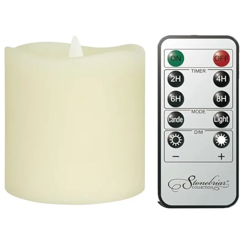 6-Count Stonebriar Flameless 3"X 3" Ivory Led Pillar Candles W/ Timer & Remote 1