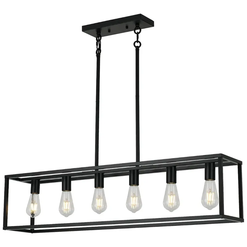6 Light Rectangle Hanging Farmhouse Chandeliers 1