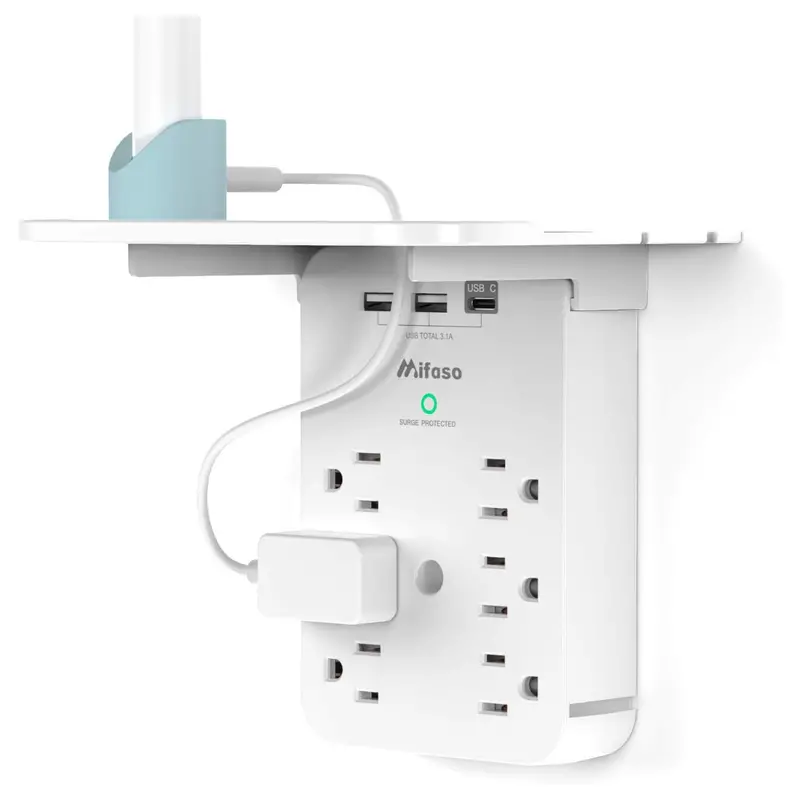 6-Outlet Mifaso Wall Outlet Extender W/ Surge Protector & 3 Usb Ports 1