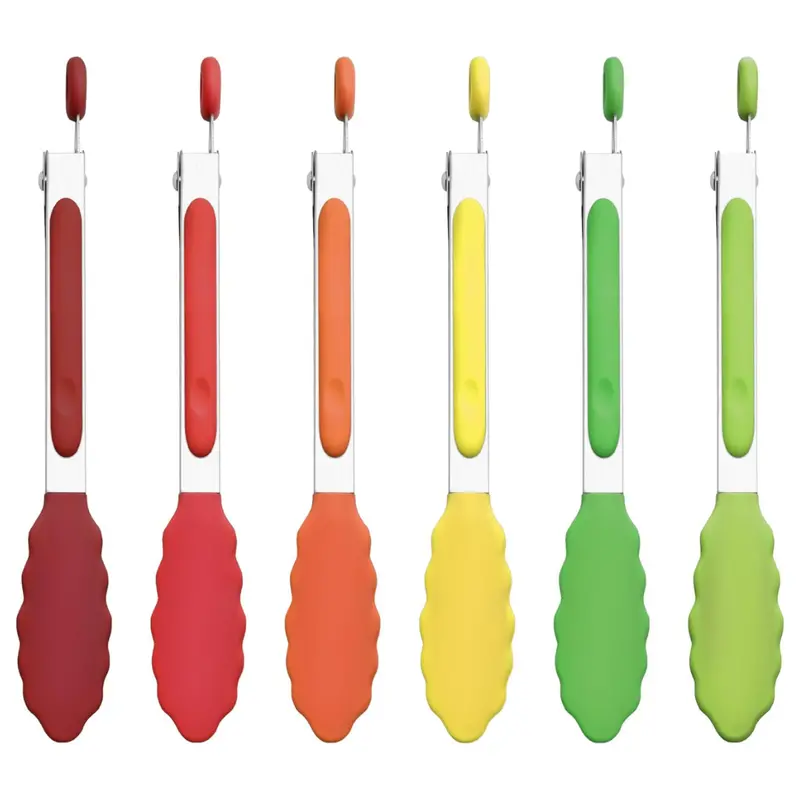6-Pack 7" Silicone Stainless Steel Tongs 1