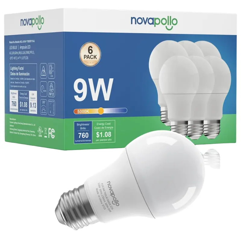 6-Pack A19 9W 5000K 760Lm Daylight Non-Dimmable Light Bulb 1