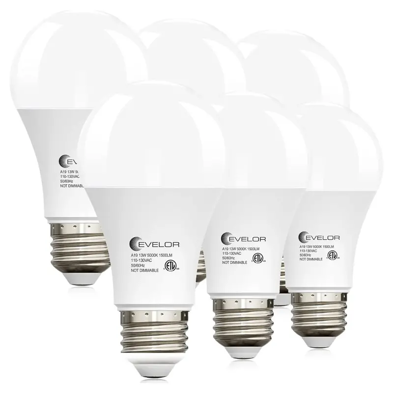 6-Pack Evelor 13W (100W Equiv) A19 Led Light Bulbs (5000K Or 2700K) 1