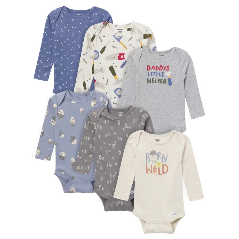 6-Pack Gerber Gender Neutral Long Sleeve Onesies 1