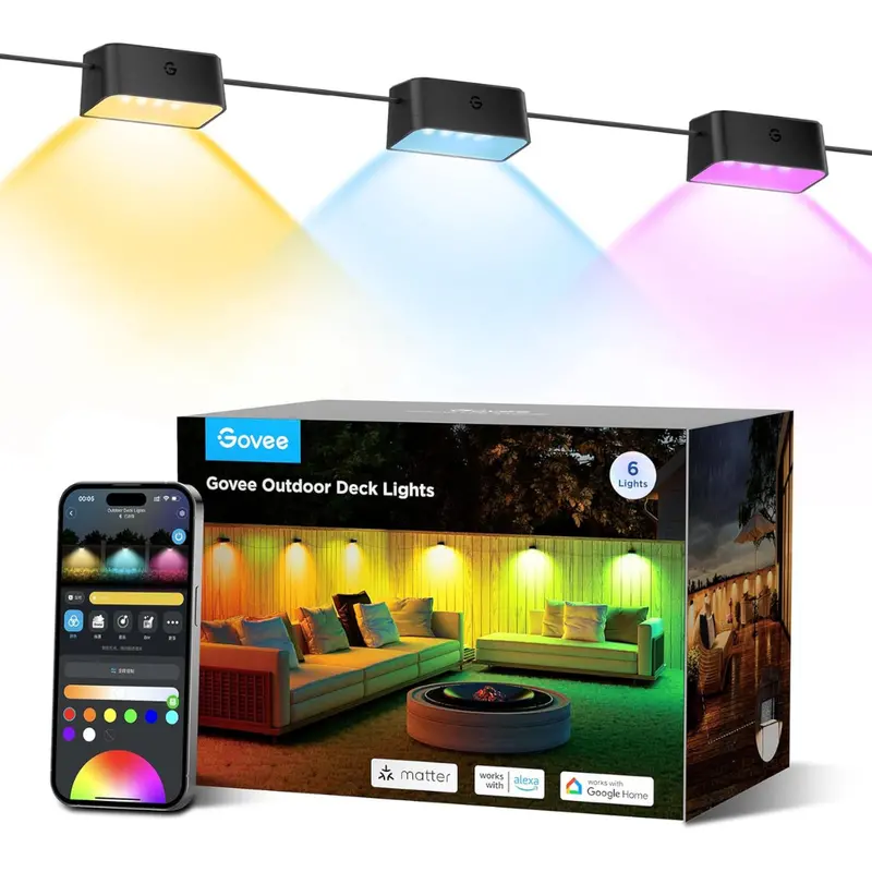 6-Pack Govee Rgbic Smart Outdoor Deck Lights (32.8Ft) 1