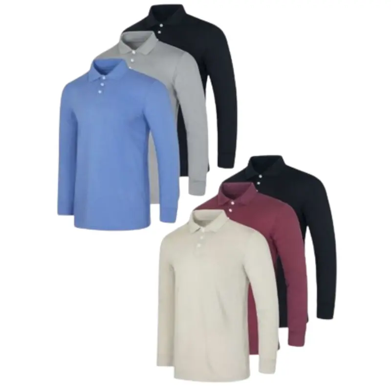 6-Pack Men's Cotton Long-Sleeve Polo Shirts 1