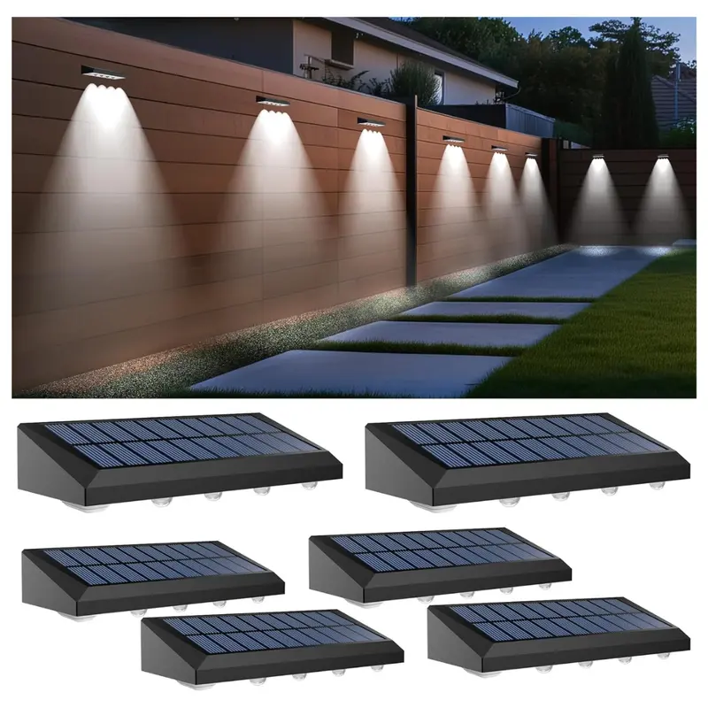 6-Pack Solar Powered 60 Lumens Auto On/Off Step Wall Fence Lights 1