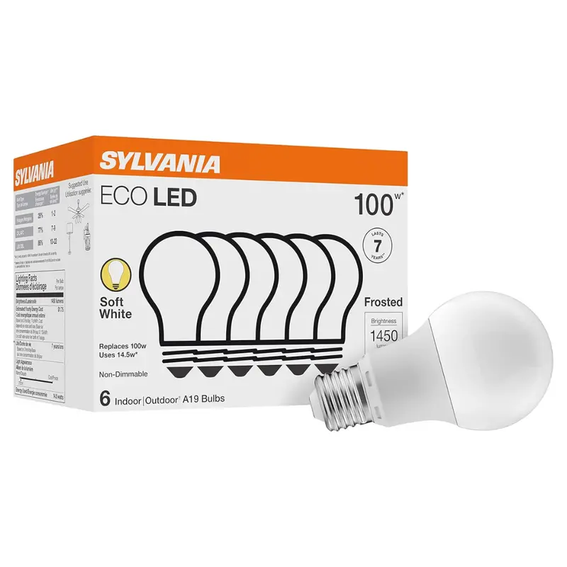 6-Pack Sylvania 100W Equivalent Eco Led A19 Soft White Light Bulbs 1