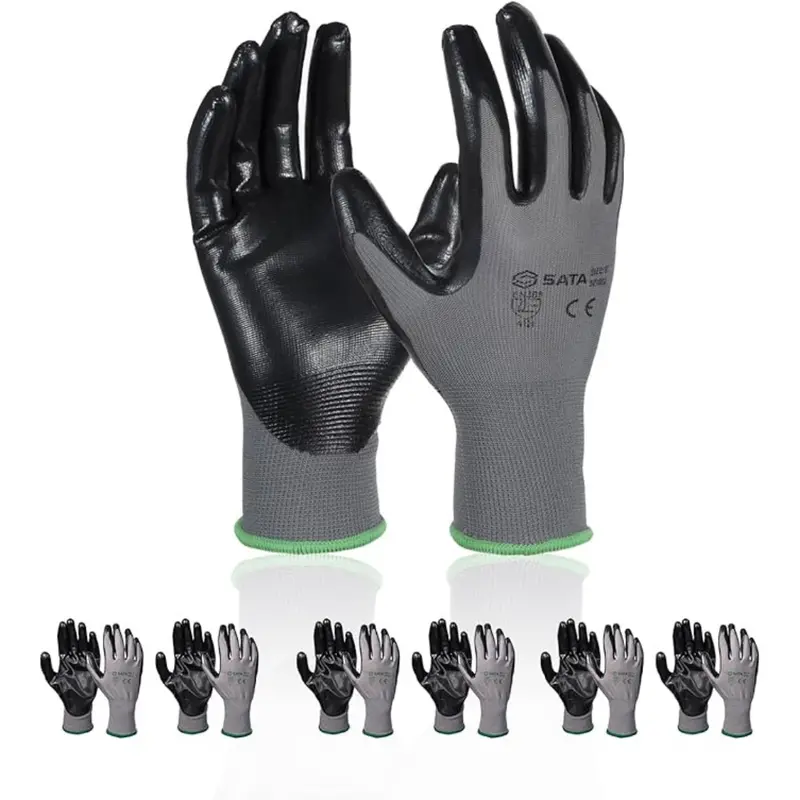 6-Pair Sata 13 Gauge Nitrile Dipped Palm Gloves 1