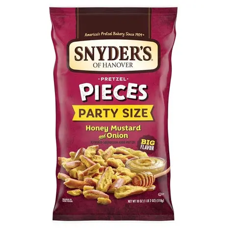 6 Party Size Bags Snyder's Of Hanover Honey Mustard & Onion Flavored Pretzel Pieces (Ou-D) 1