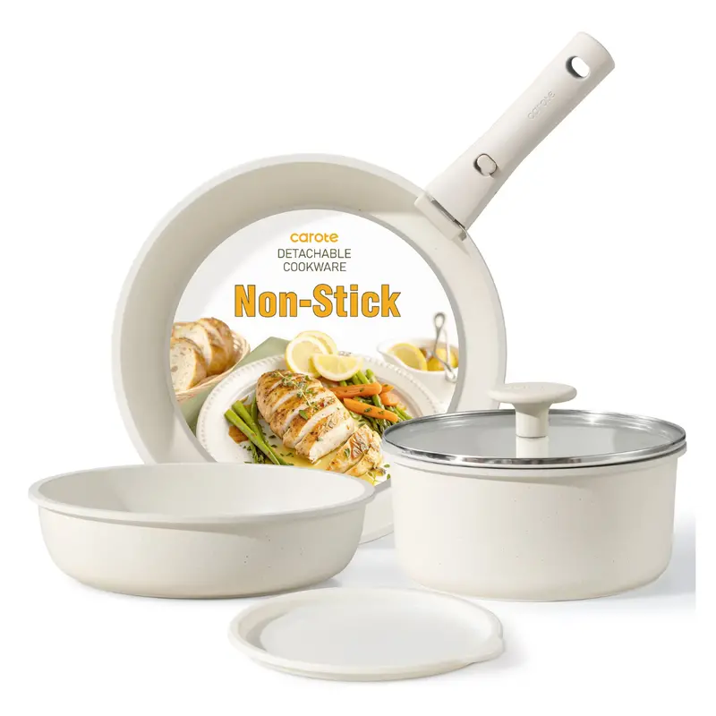 6-Piece Carote Nonstick Pots & Pans Cookware Set W/ Detachable Handles (2 Colors) 1