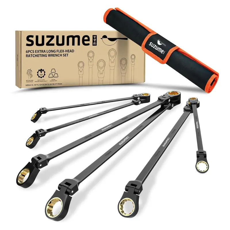 6-Pieces Suzume Extra Long Flex Head Ratcheting Wrench Set 1