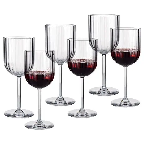 6 Plastic Fluted Stem Wine Glasses 1