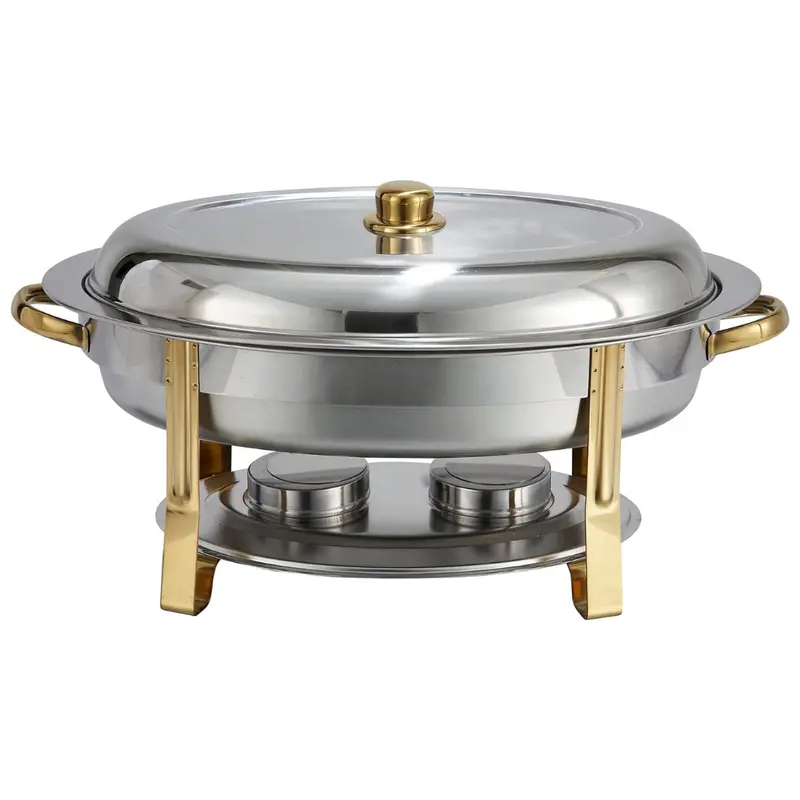 6 Qt Winco Malibu Stainless Steel Chafer With Gold Accents 1