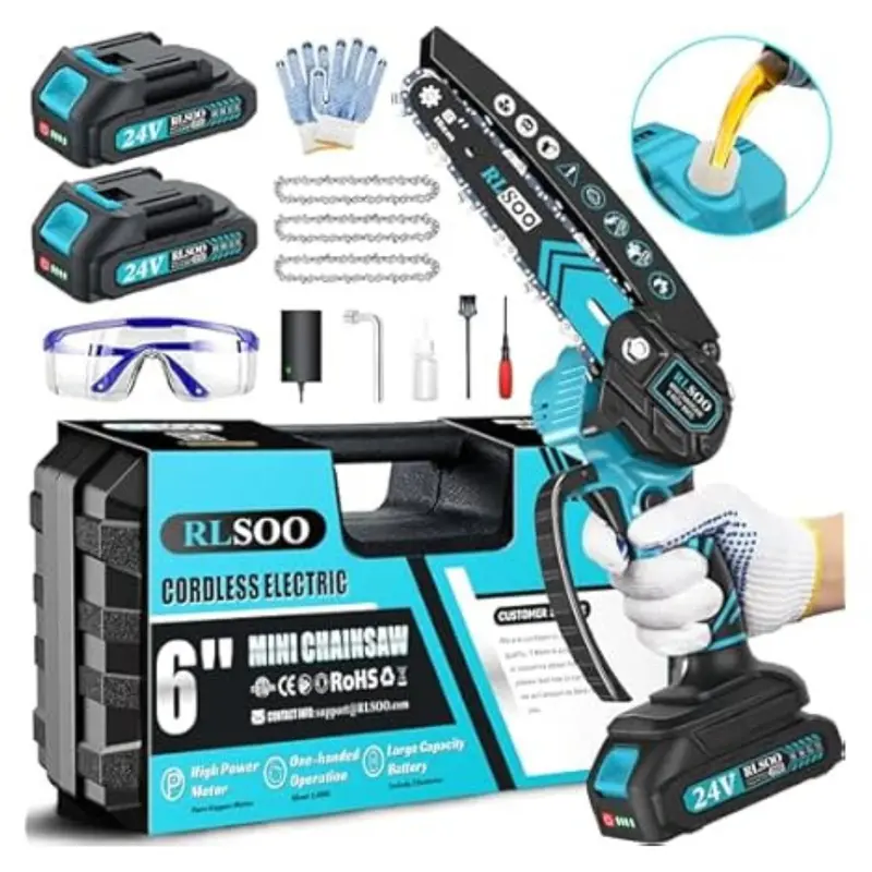 6" Rlsoo Cordless Electric Mini Chainsaw (2 Batteries, 3 Chains) 1