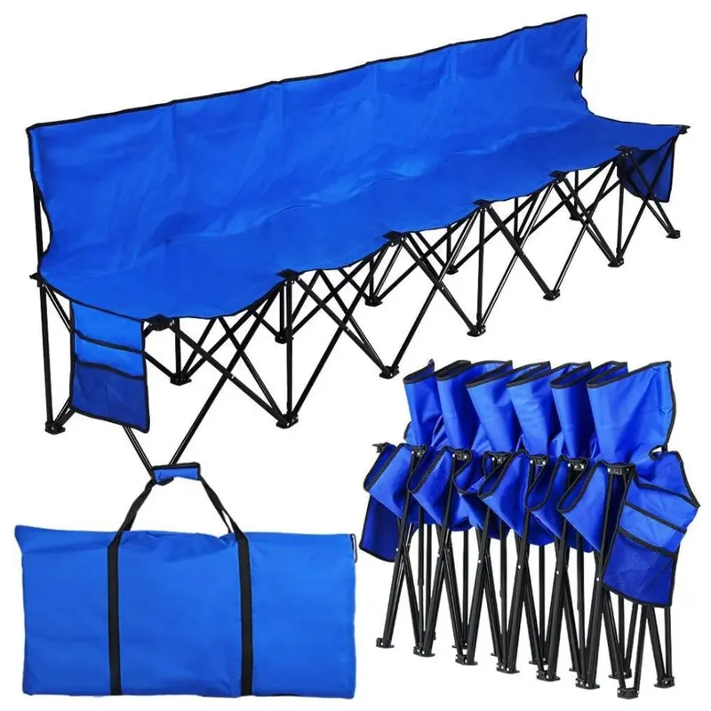 6 Seats Portable Camping Folding Bench Chairs With Carry Bag 1