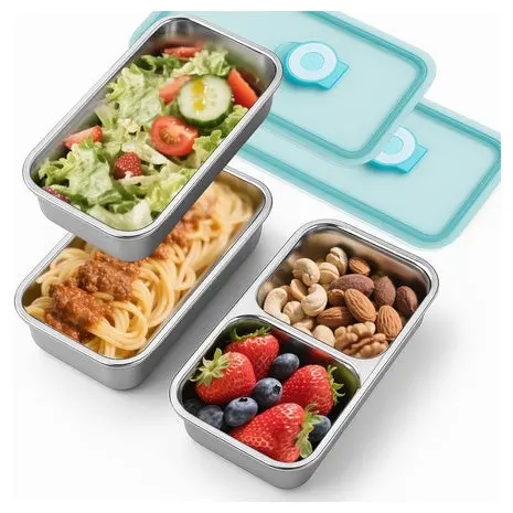 6 Stainless Steel Divided Snack Containers 1