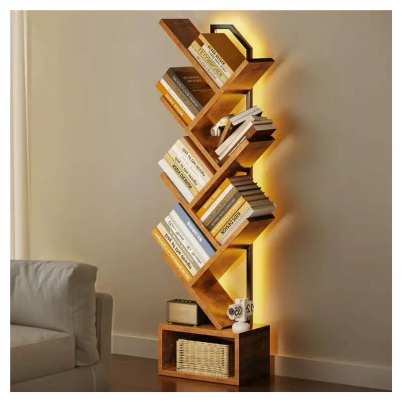 6 Tier Tree Bookshelf With Led Lights 1