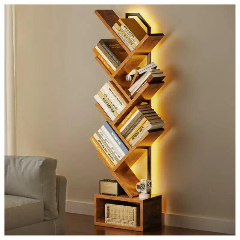 6 Tier Tree Bookshelf With Led Lights 1