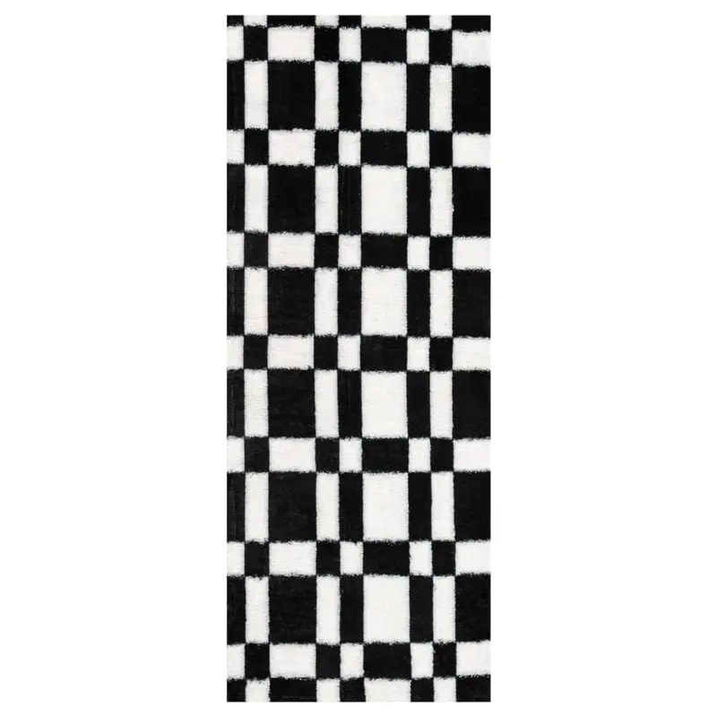 6' X 2' Hugear Checkered Runner Rug (Black/White) 1