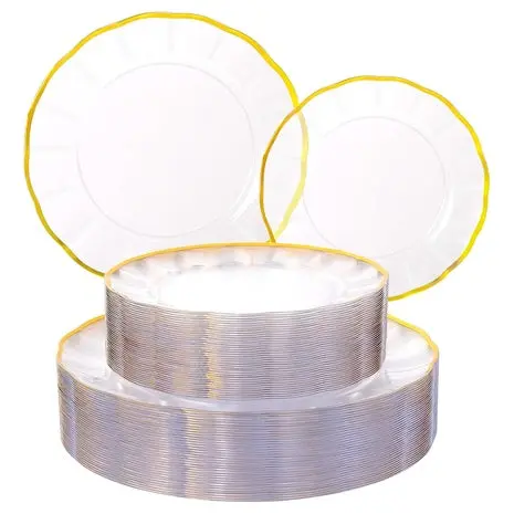 60 Clear Plastic Plates With Gold Rim 1