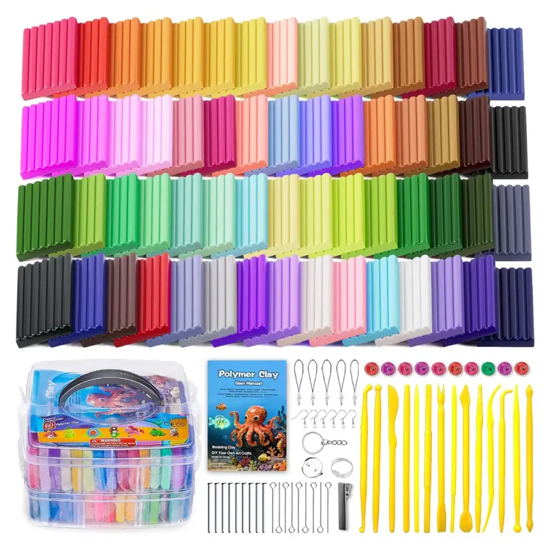 60-Color 0.7-Oz Polymer Modeling Clay Starter Kit W/ Tools And Accessories 1