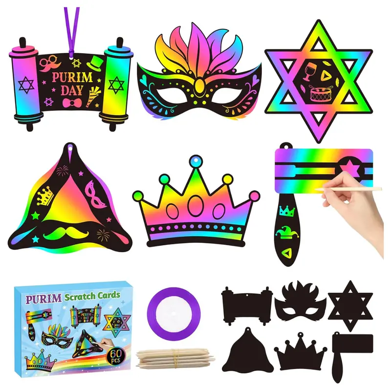60 Pcs Purim Scratch Art Cards Or Bookmarks 1