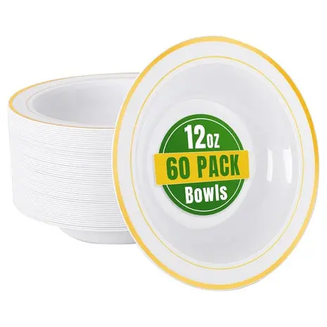 60 Plastic Bowls With Gold Rim 1