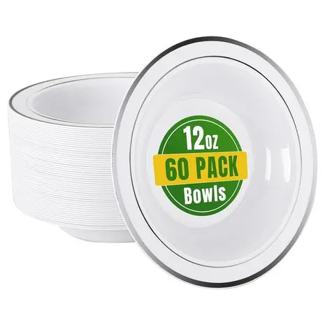 60 Plastic Bowls With Silver Rim 1
