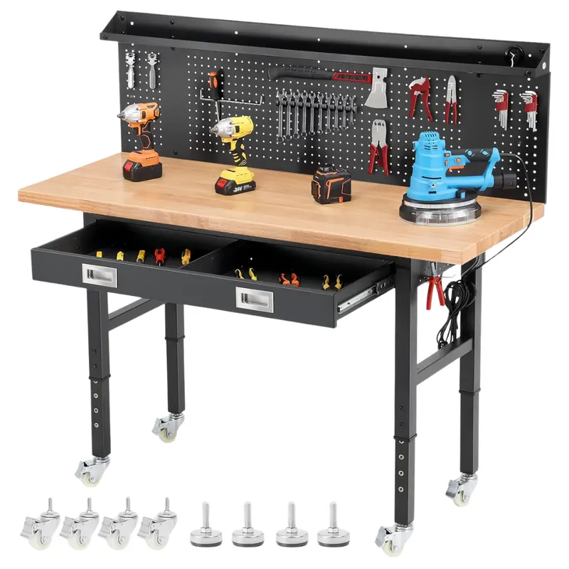 60" Rubber Wood Top Garage Work Bench W/ Drawers & Wheels (Various) 1