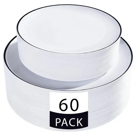 60 White Plastic Disposable Plates 1