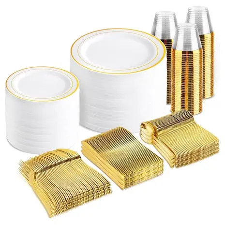 600-Piece Gold Disposable Dinnerware Set 1