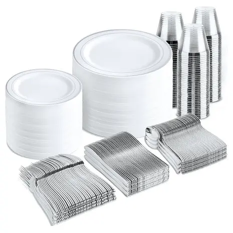 600-Piece Silver Disposable Dinnerware Set 1