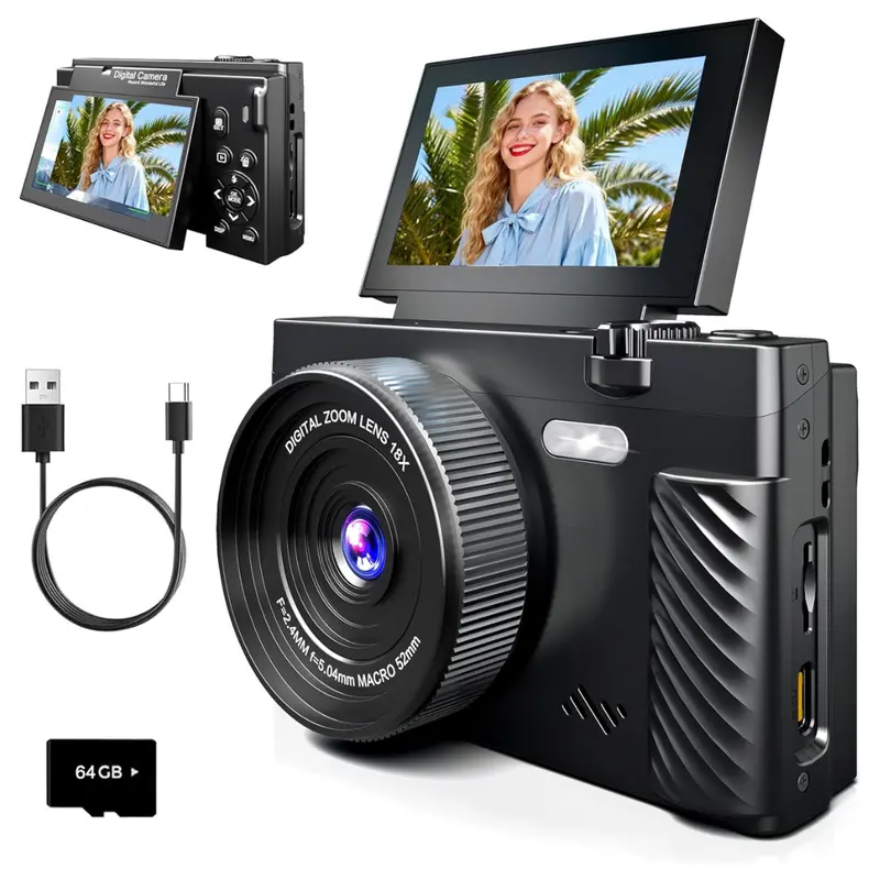 64Mp Wifi & 3" Flip Screen Hd Digital Camera 1