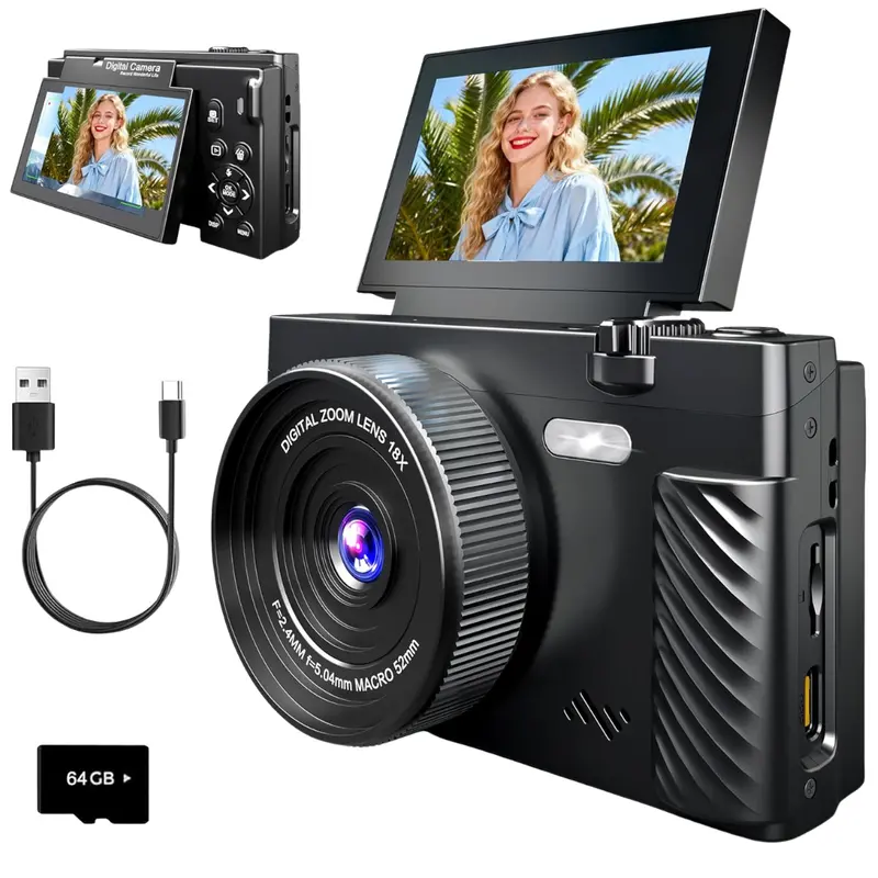 64Mp Wifi & 3" Flip Screen Hd Digital Camera 1