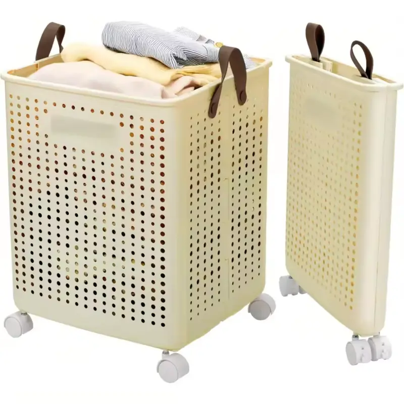 66.5L Foldable Laundry Basket With Wheels 1
