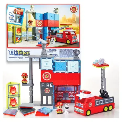 66-Piece Tile Town Fire Station Magnetic Tiles Set 1