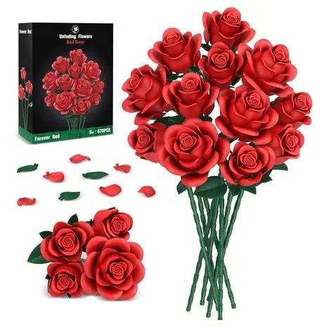 670 Piece Red Roses Flower Bouquet Building Set 1