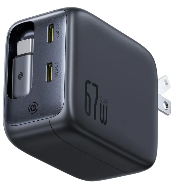 67W Baseus Enercore Charger W/ Retractable Cable & 2X Usb-C Ports 1