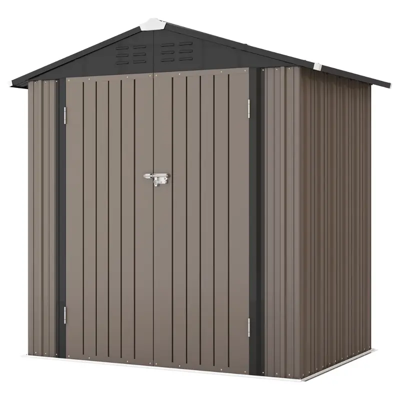 6X4-Ft Metal Outdoor Storage Shed With Lockable Door (Brown) 1