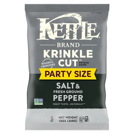 7 Party Size Bags Kettle Krinkle Cut Salt & Ground Pepper Chips 1