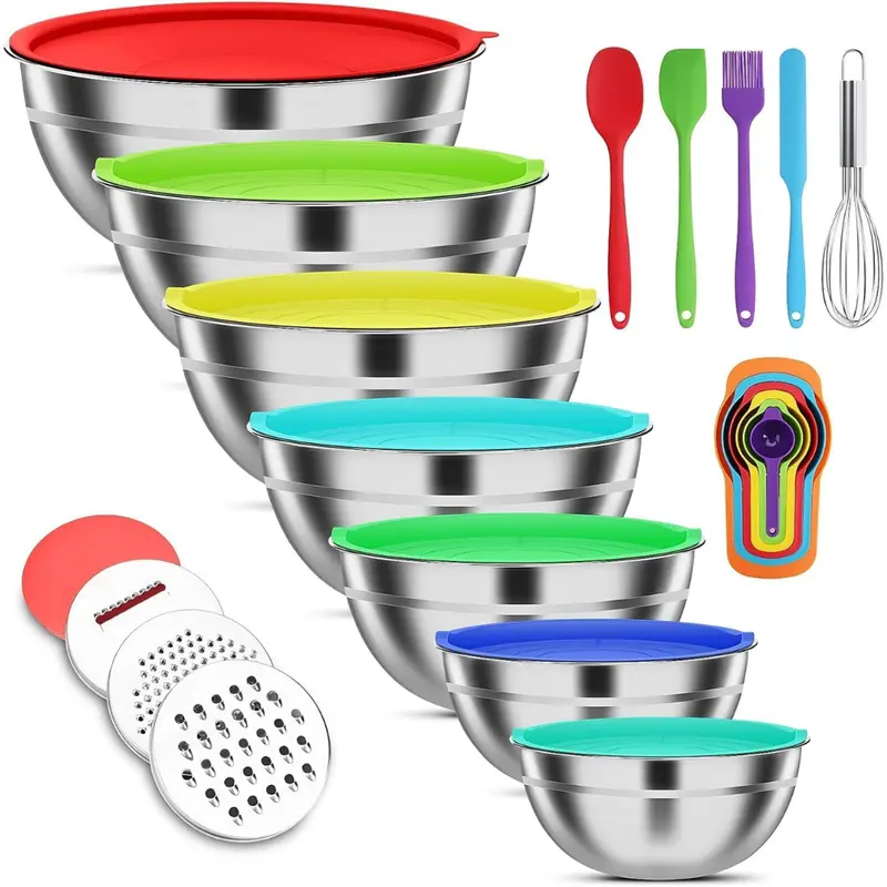 7-Piece Envtek Stainless Steel Mixing Bowls & Lids Set W/ 3 Grater Attachments 1