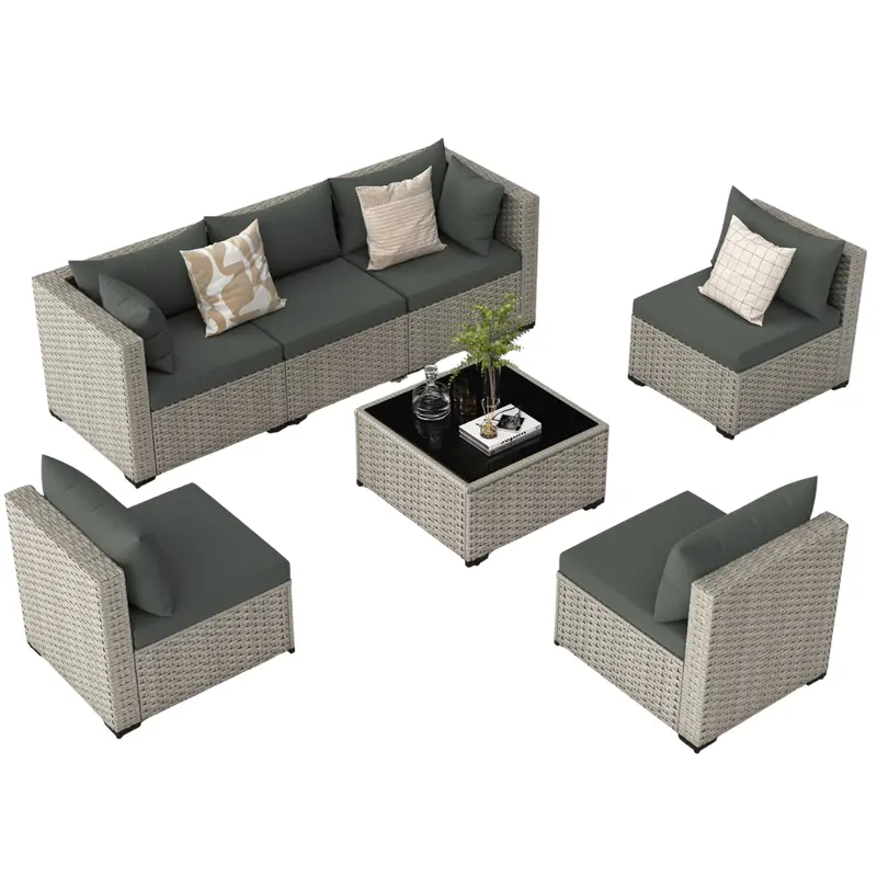 7-Piece Outdoor Sectional Pe Rattan Patio Conversation Set 1