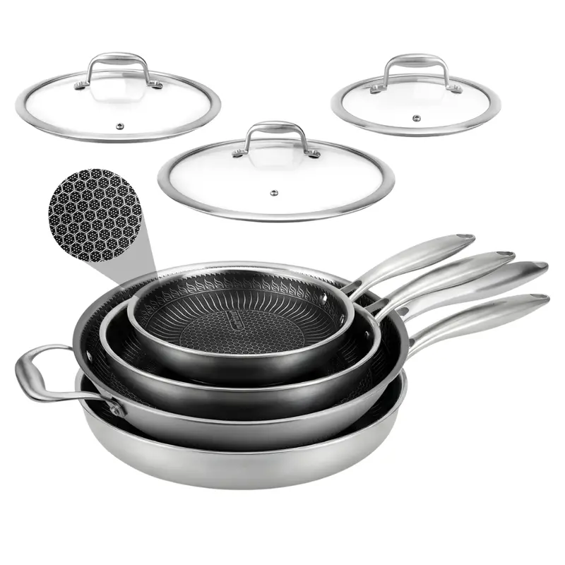 7-Piece Tri-Ply Stainless Steel Frying Pan Set 1